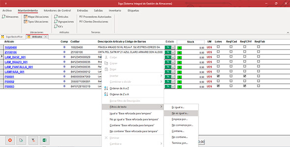 SIGA. Sistema Integral de Gestion de Almacenes.