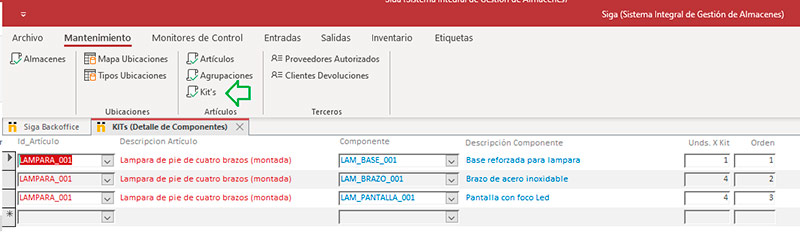 SIGA. Sistema Integral de Gestion de Almacenes.